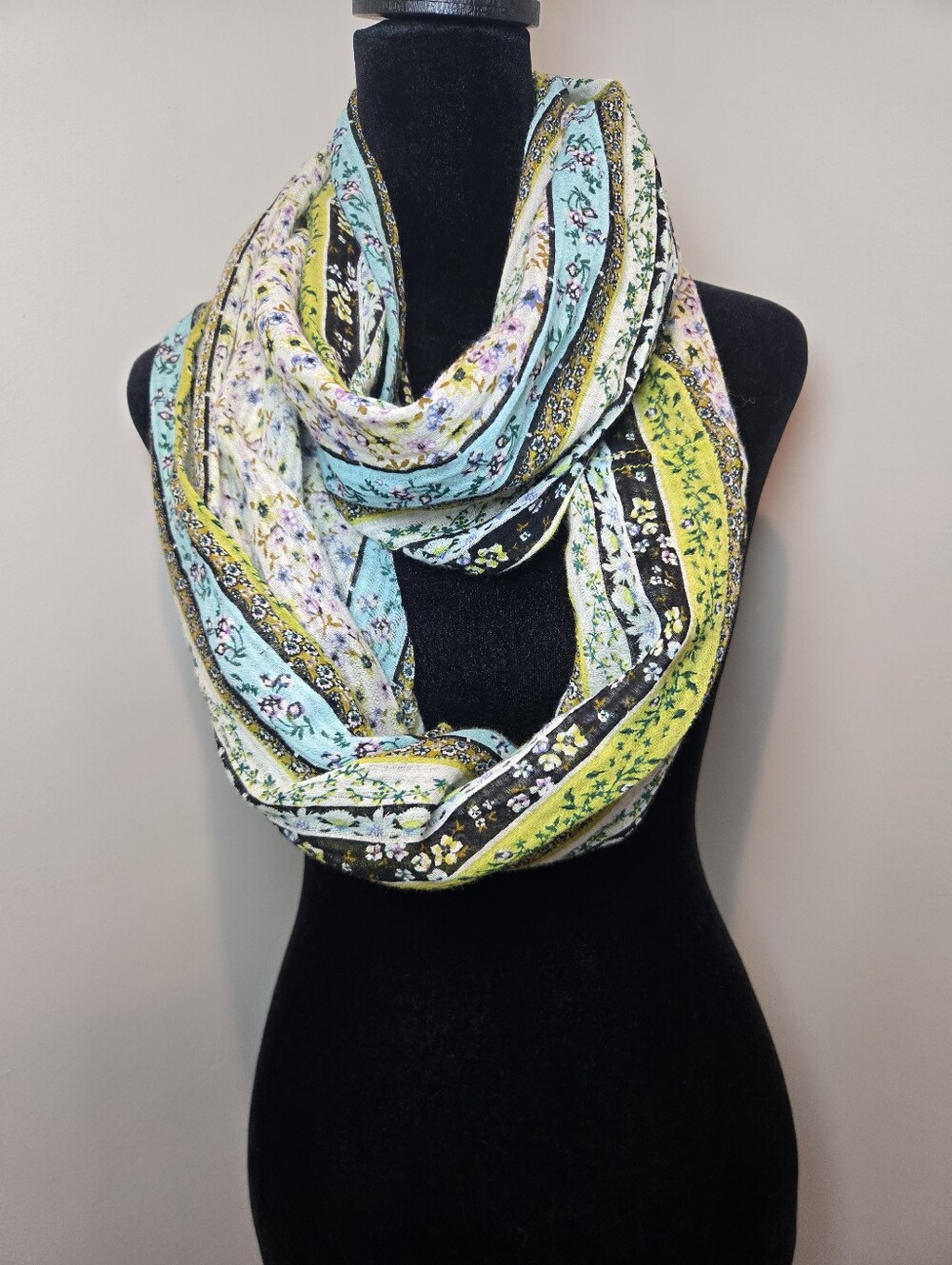 J Jill Infinity Scarf Mixed Floral Patchwork 100% Cotton Outfit Accessory Wrap